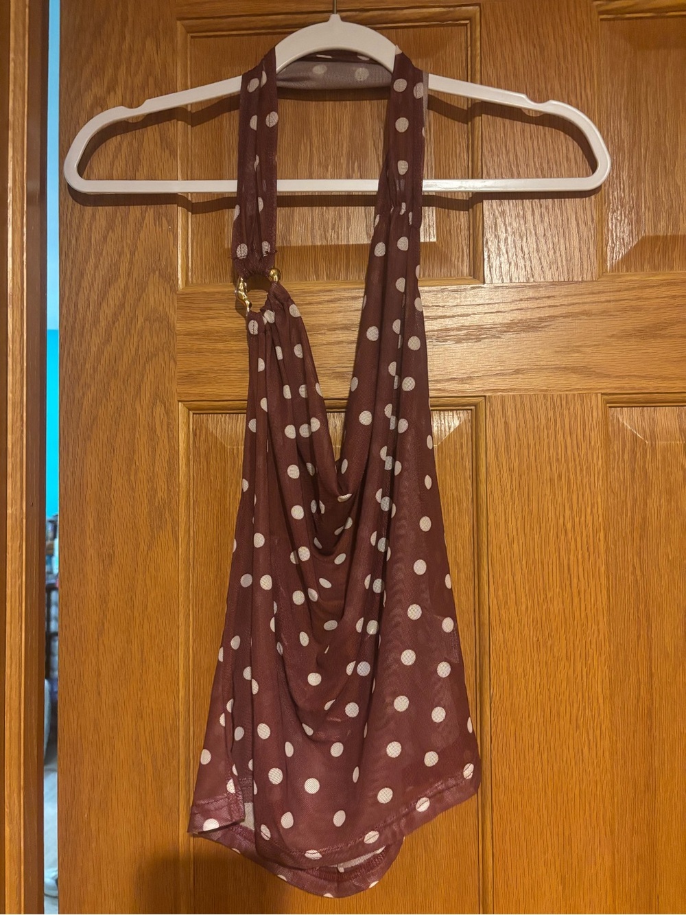 Polka Dot Halter Tank Top in Maroon and White